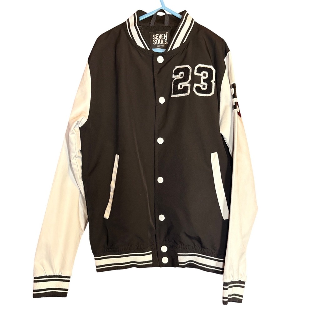 Seven Souls Varsity Jacket Kids Size 8 Black Good Sporty Bomber Letterman 23